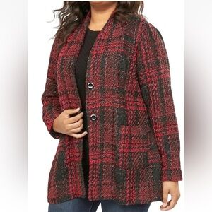 Lane Bryant Tweed Shimmer Blazer Plaid Jacket Boucle Red Size 26/28